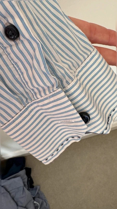 Next Men's L 46" Blue White Stripe Shirt Contrast Collar Stitch Detail Long Sleeve - Image 7