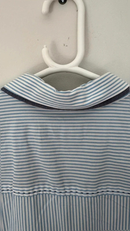 Next Men's L 46" Blue White Stripe Shirt Contrast Collar Stitch Detail Long Sleeve - Image 8
