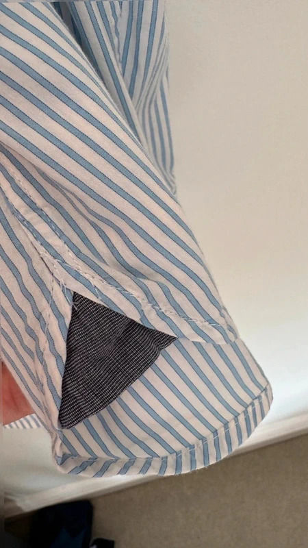 Next Men's L 46" Blue White Stripe Shirt Contrast Collar Stitch Detail Long Sleeve - Image 9
