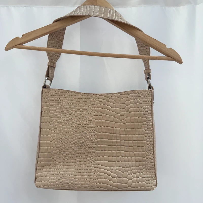 HVISK Beige Croc-Embossed Shoulder Bag Detachable Strap Vegan Leather Multiway Bag - Image 2
