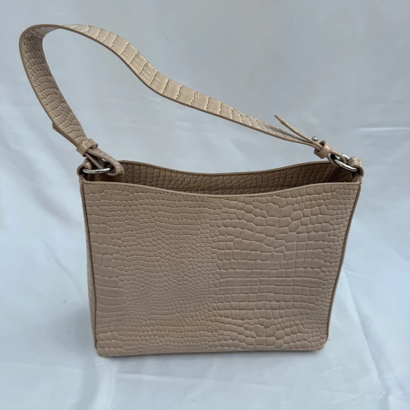 HVISK Beige Croc-Embossed Shoulder Bag Detachable Strap Vegan Leather Multiway Bag - Image 8