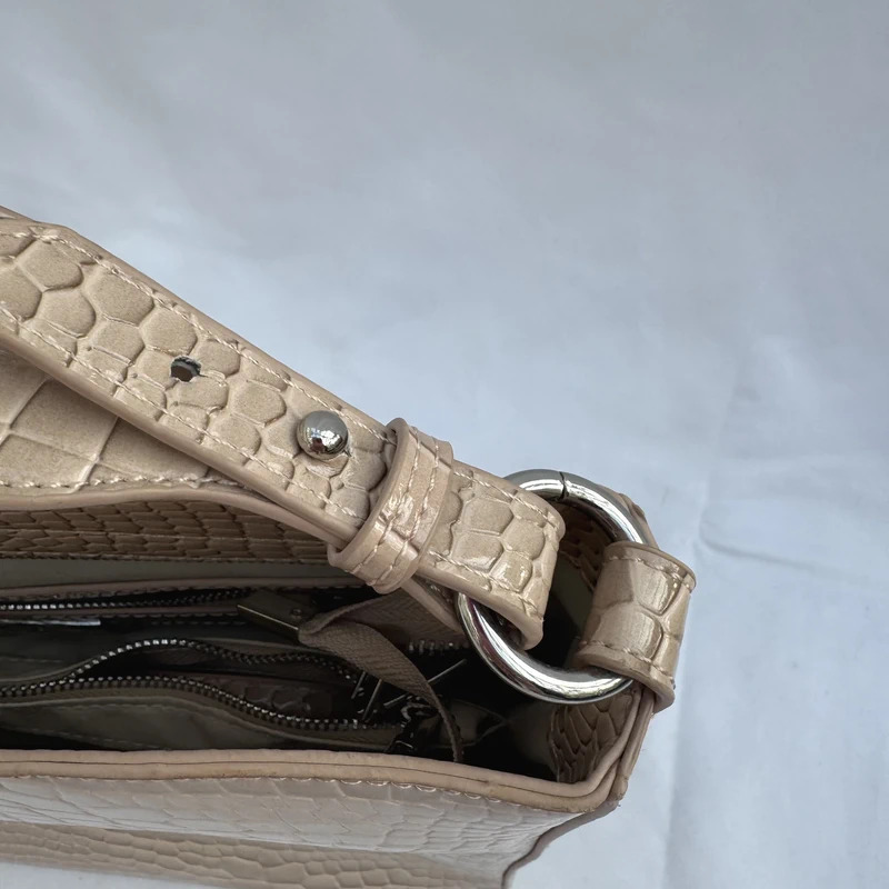 HVISK Beige Croc-Embossed Shoulder Bag Detachable Strap Vegan Leather Multiway Bag - Image 9