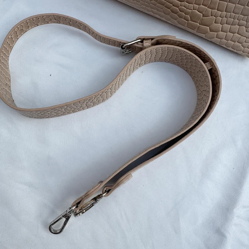 HVISK Beige Croc-Embossed Shoulder Bag Detachable Strap Vegan Leather Multiway Bag - Image 10