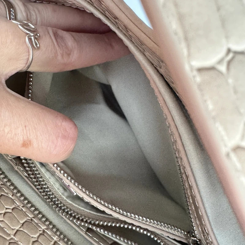 HVISK Beige Croc-Embossed Shoulder Bag Detachable Strap Vegan Leather Multiway Bag - Image 15