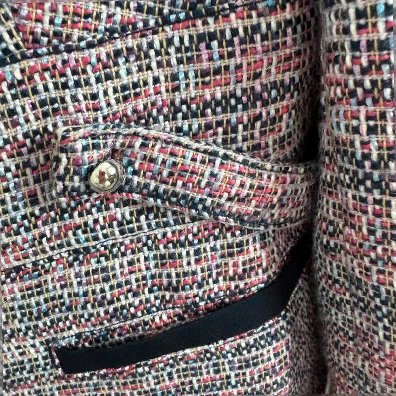 Next Bouclé Tweed Zip Jacket UK 14 Pink Navy fringe Trim Smart Blazer Coat - Image 3