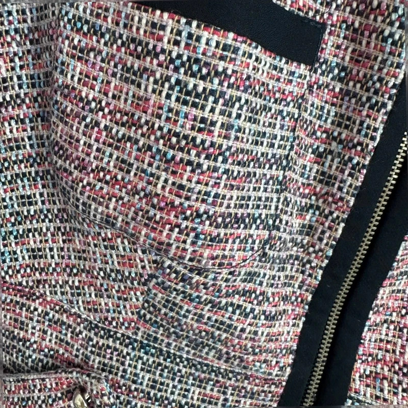 Next Bouclé Tweed Zip Jacket UK 14 Pink Navy fringe Trim Smart Blazer Coat - Image 4