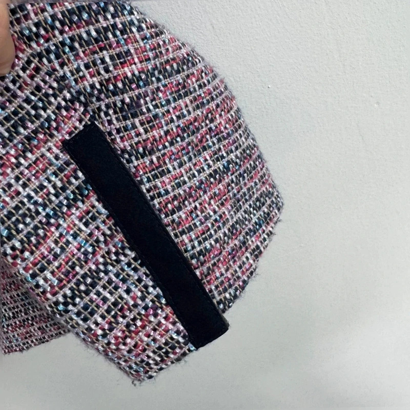 Next Bouclé Tweed Zip Jacket UK 14 Pink Navy fringe Trim Smart Blazer Coat - Image 5