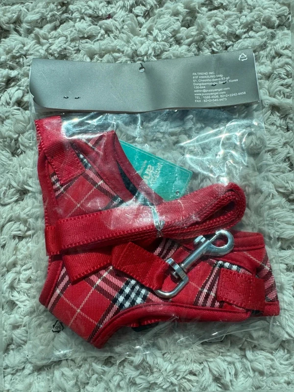 Puppy Angel London Calling Red Tartan Dog Harness & Lead Set Pug Jack Russell