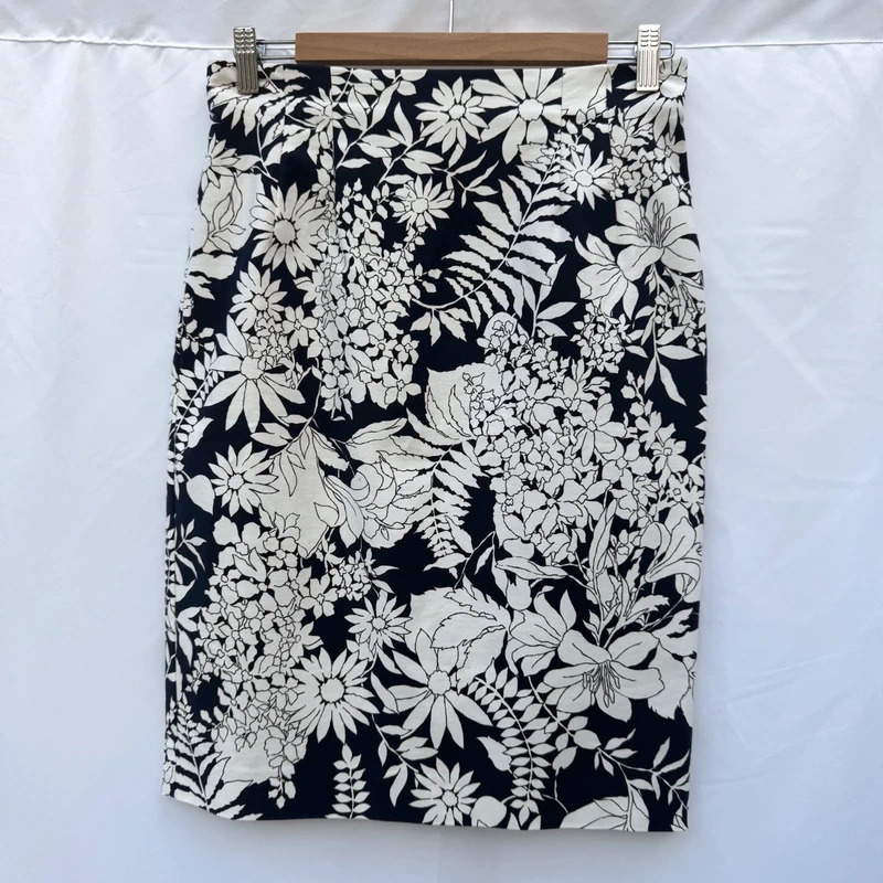 Boden Navy White Floral Pencil Skirt UK 10 Cotton Stretch RRP £55
