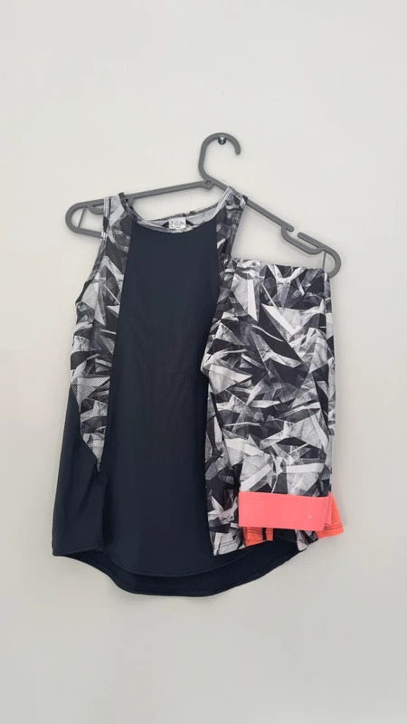 Domyos Girls Gym Set Age 12 Black Grey Sports Leggings & Vest Workout PE