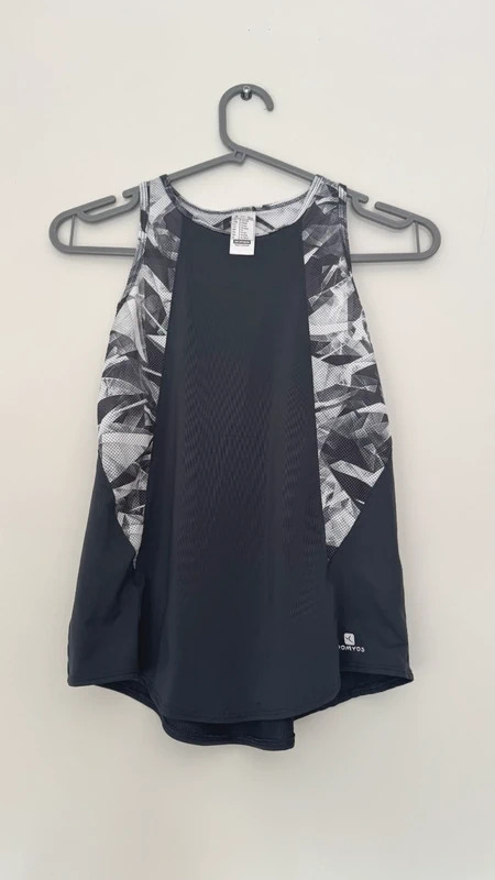 Domyos Girls Gym Set Age 12 Black Grey Sports Leggings & Vest Workout PE - Image 3