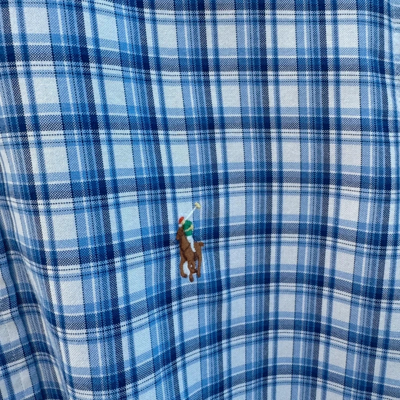 Ralph Lauren M Blue White Check Shirt 100% Cotton Button-Down Collar Embroidered Pony - Image 2