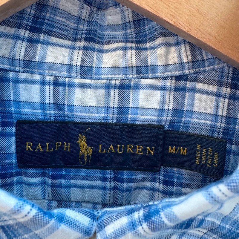 Ralph Lauren M Blue White Check Shirt 100% Cotton Button-Down Collar Embroidered Pony - Image 3