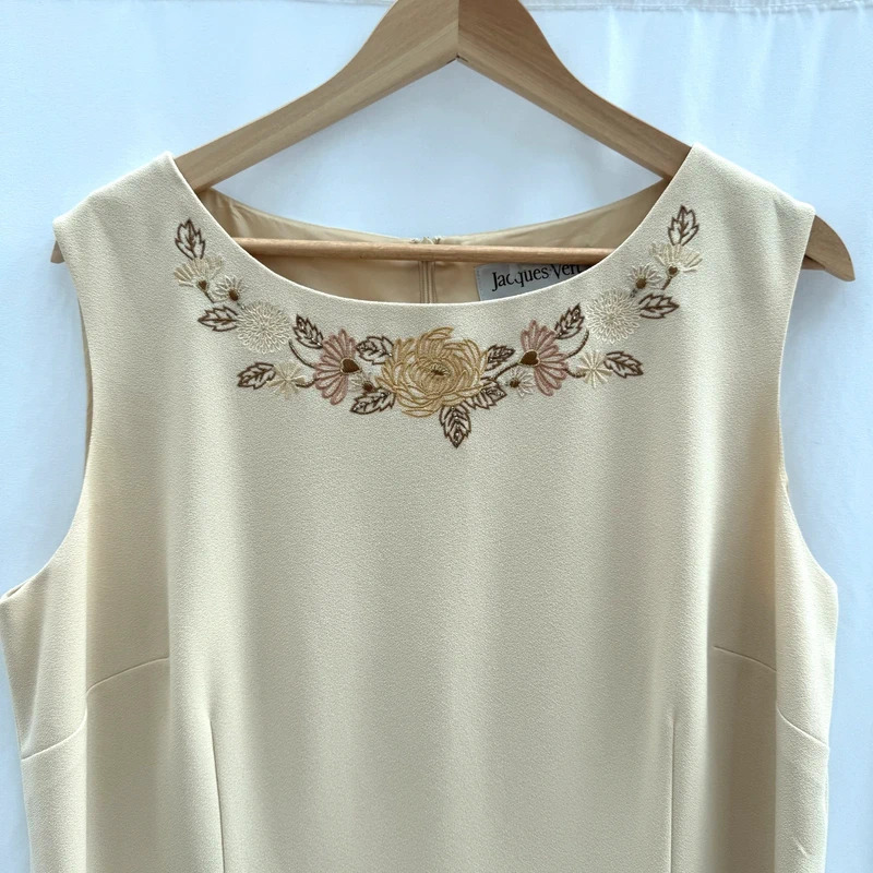 Vintage Jacques Vert AW02 Cream Embroidered Beaded Dress UK18 Occasion 2002 - Image 2