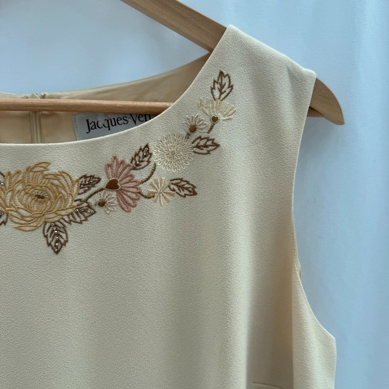 Vintage Jacques Vert AW02 Cream Embroidered Beaded Dress UK18 Occasion 2002 - Image 5