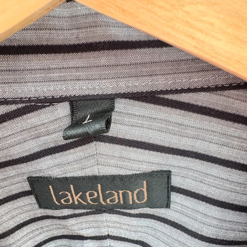 Lakeland Grey Black Stripe Shirt Size L 100% Cotton Long Sleeve Smart Casual - Image 3