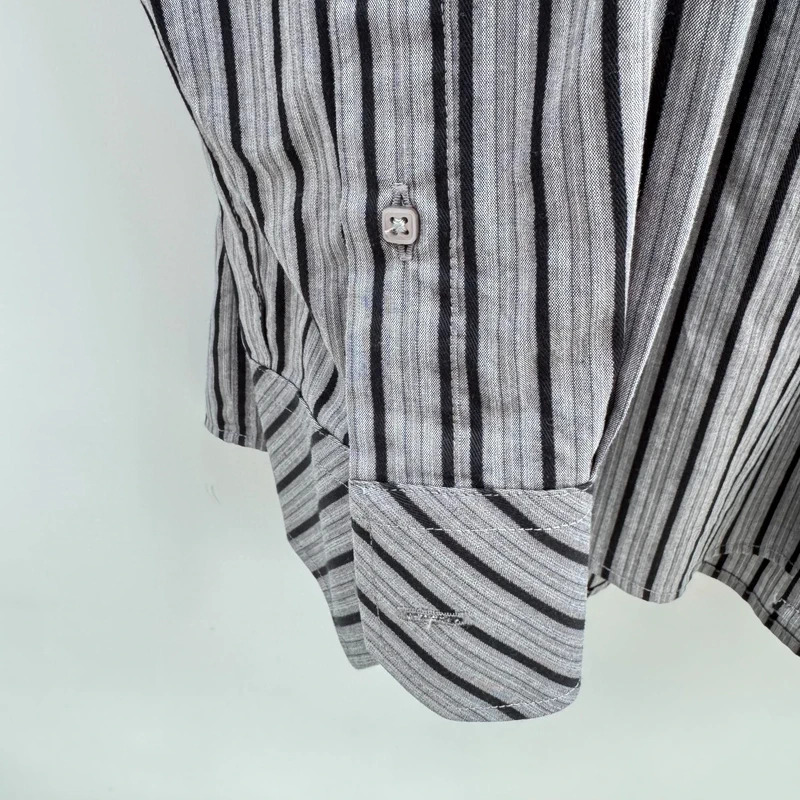 Lakeland Grey Black Stripe Shirt Size L 100% Cotton Long Sleeve Smart Casual - Image 4