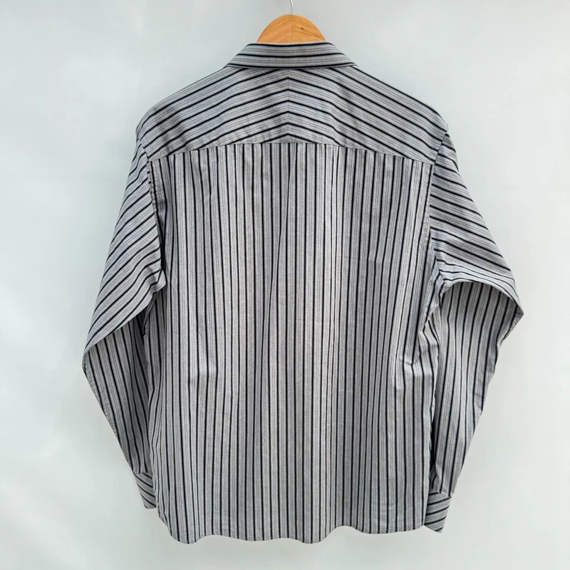 Lakeland Grey Black Stripe Shirt Size L 100% Cotton Long Sleeve Smart Casual - Image 5