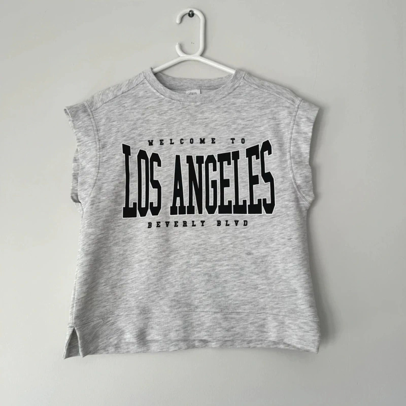 Zara Grey Sleeveless Sweatshirt UK 10 Age 11–12 "Los Angeles Beverly Blvd" Graphic