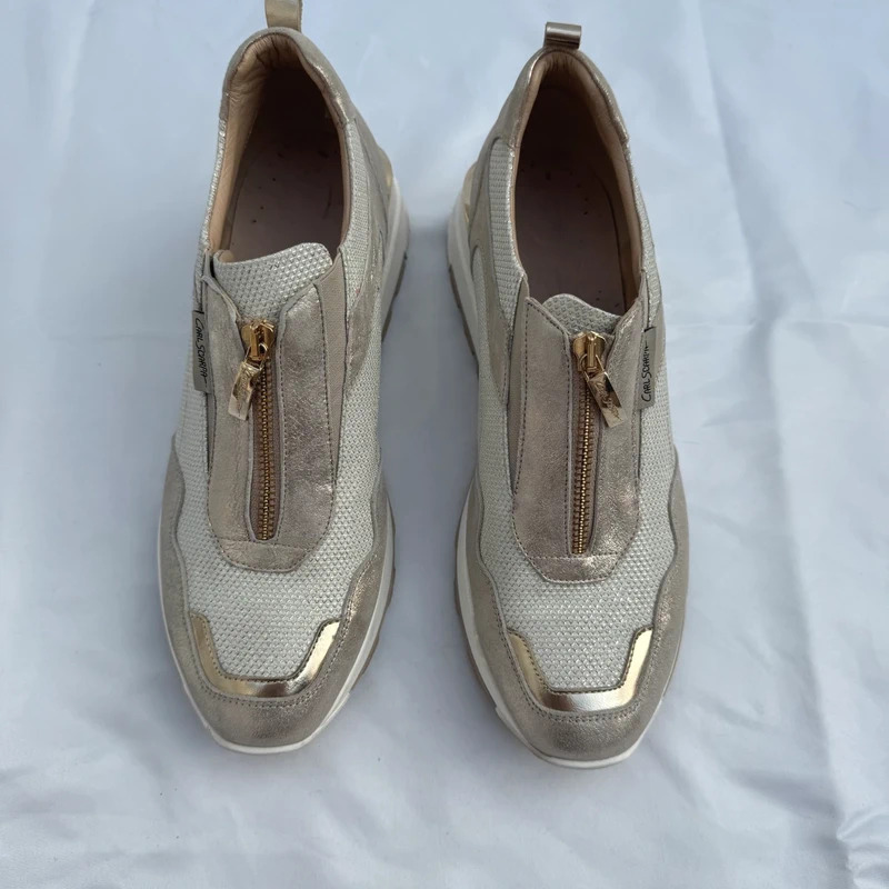 Carl Scarpa Champagne Gold Wedge Trainers Front Zip Lightweight Fabric EU 39 / UK 6