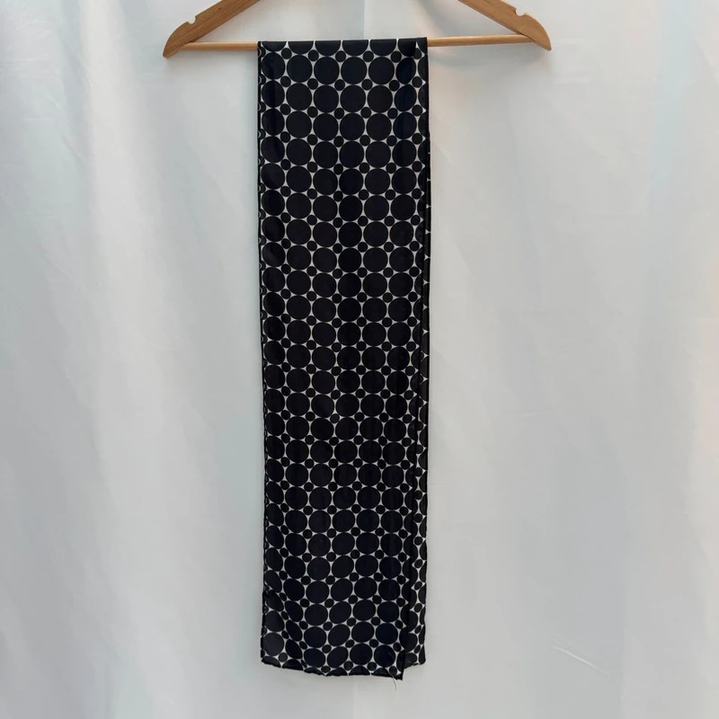 Black Cream Polka Dot Skinny Scarf Retro Geometric Spot Print 63" Long