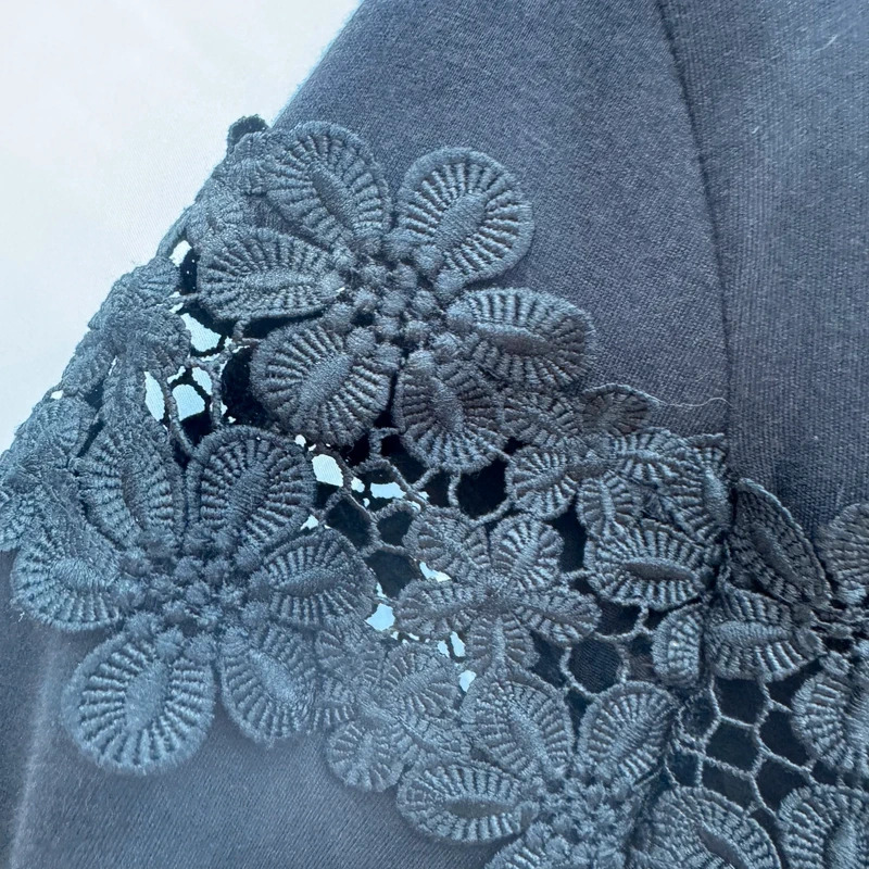 Roman Black Jersey Top | UK 14 | Floral Lace Cut-Out Shoulders - Image 4