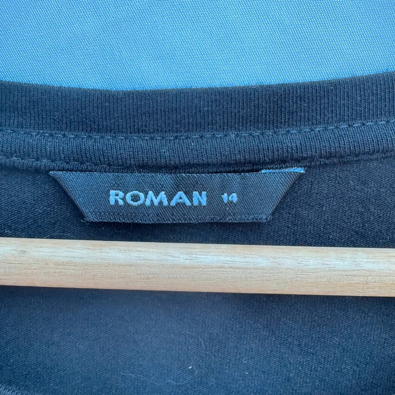 Roman Black Jersey Top | UK 14 | Floral Lace Cut-Out Shoulders - Image 5