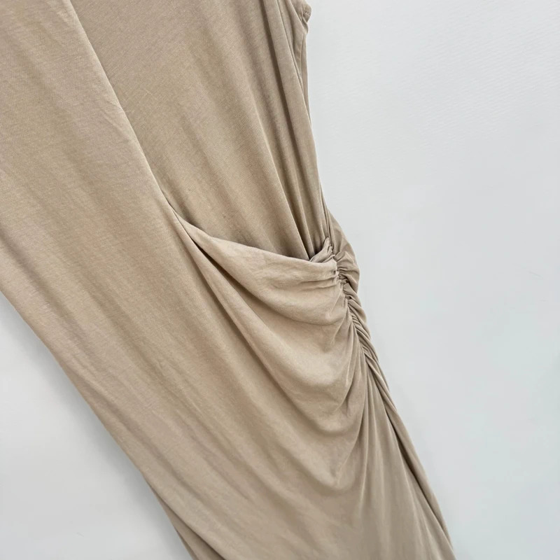 Standard James Perse Taupe Ruched Midi Dress Size 2 UK 10 Sleeveless V-Neck Casual Luxury - Image 3
