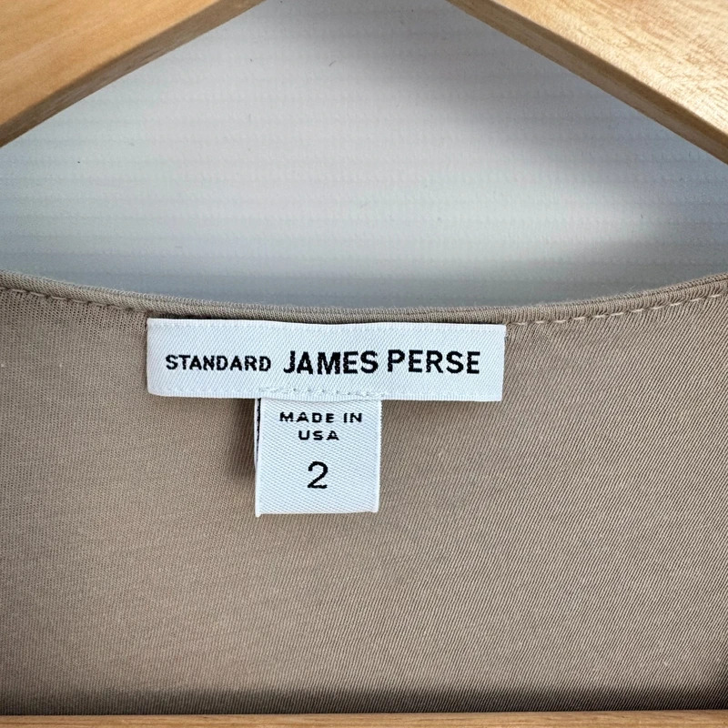 Standard James Perse Taupe Ruched Midi Dress Size 2 UK 10 Sleeveless V-Neck Casual Luxury - Image 4