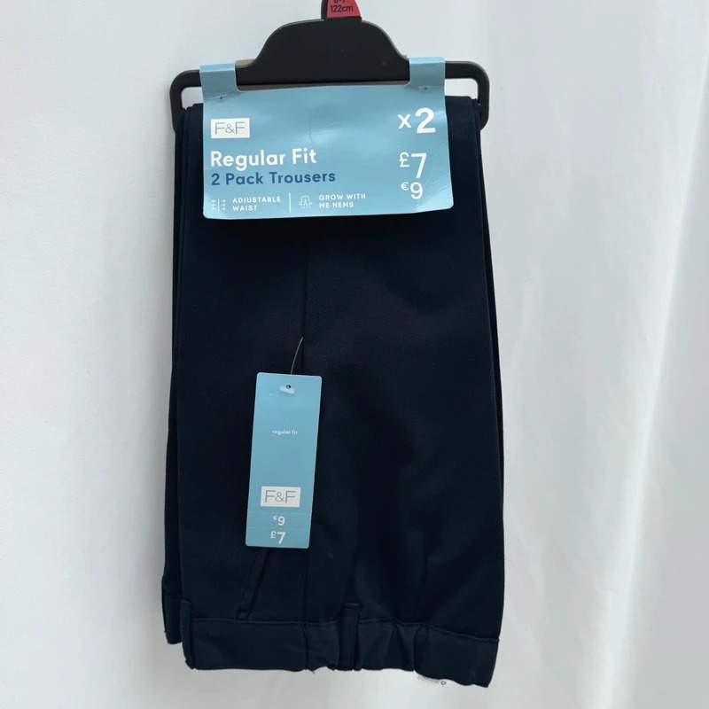 F&F Tesco Navy School Trousers Age 6-7 / 2 Pack BNWT Adjustable Waist