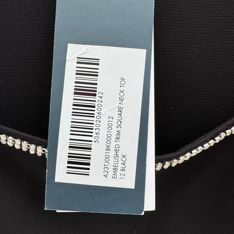 Sosandar Black Diamanté Square Neck Long Sleeve Top UK 12 BNWT - Image 4