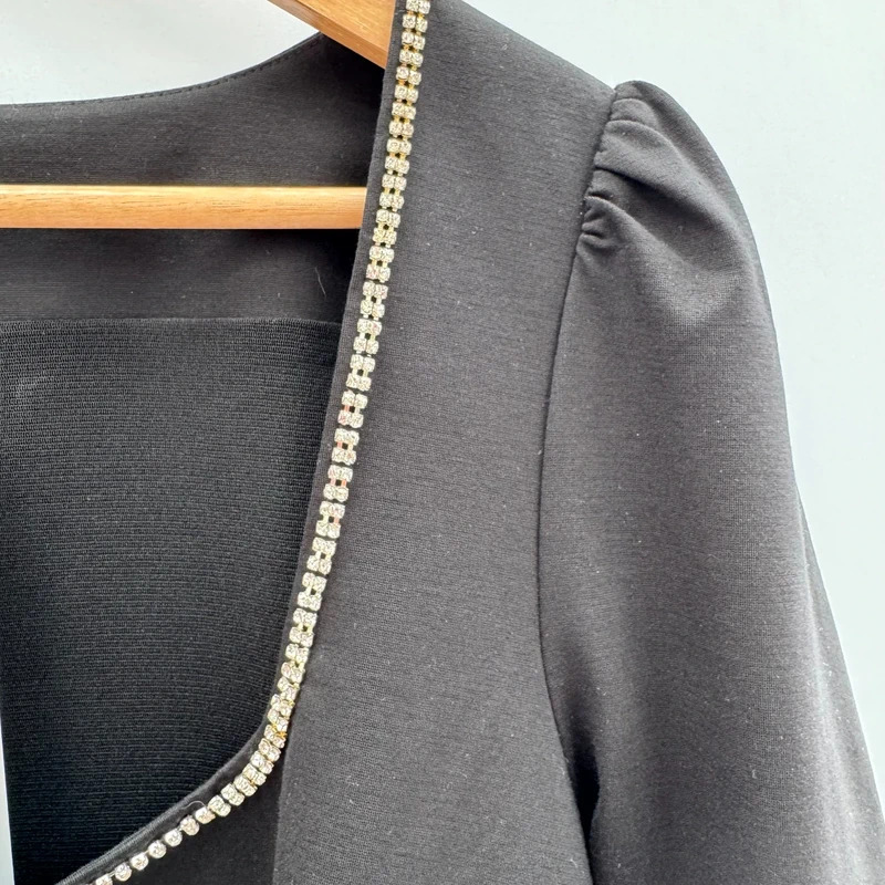Sosandar Black Diamanté Square Neck Long Sleeve Top UK 12 BNWT - Image 8