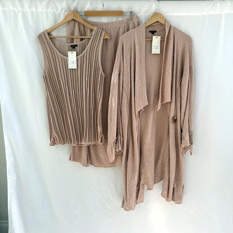 Horsan Emma from Tivoli 3 Piece Set Pink Knit Top Skirt Longline Cardigan Size L UK 14-16BNWT