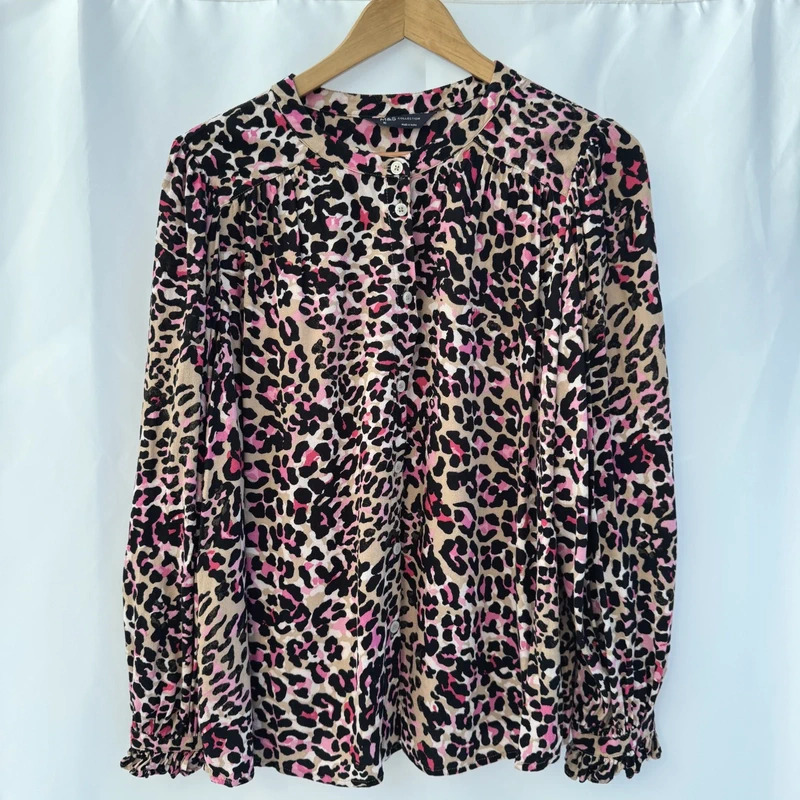 M&S Collection Pink Leopard Print Viscose Button Blouse UK16 Boho Animal