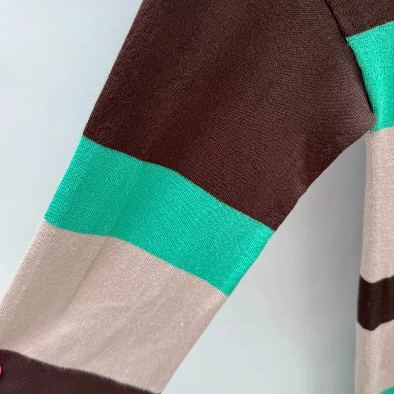 Phase Eight Colour Block Knit Dress UK 8 Brown Cream Turquoise 3/4 Sleeve NWT - Image 4