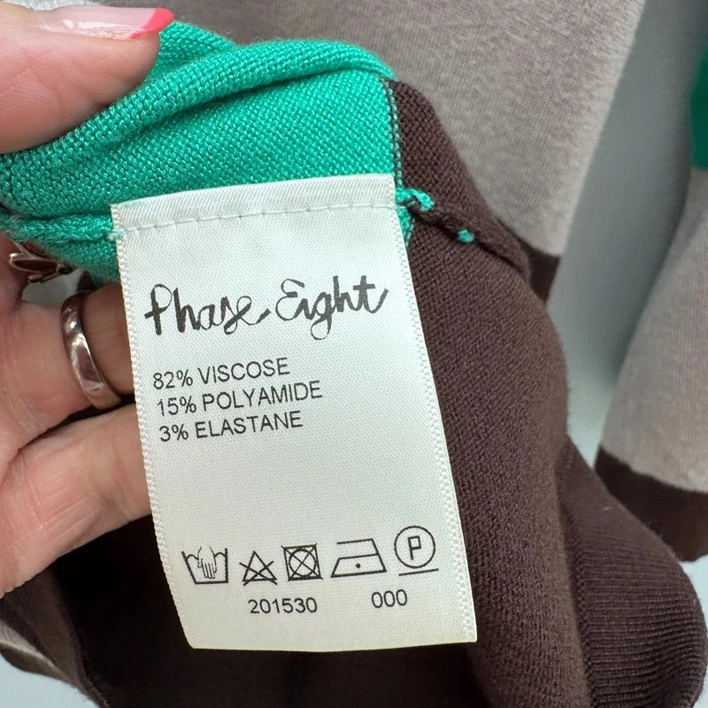 Phase Eight Colour Block Knit Dress UK 8 Brown Cream Turquoise 3/4 Sleeve NWT - Image 9