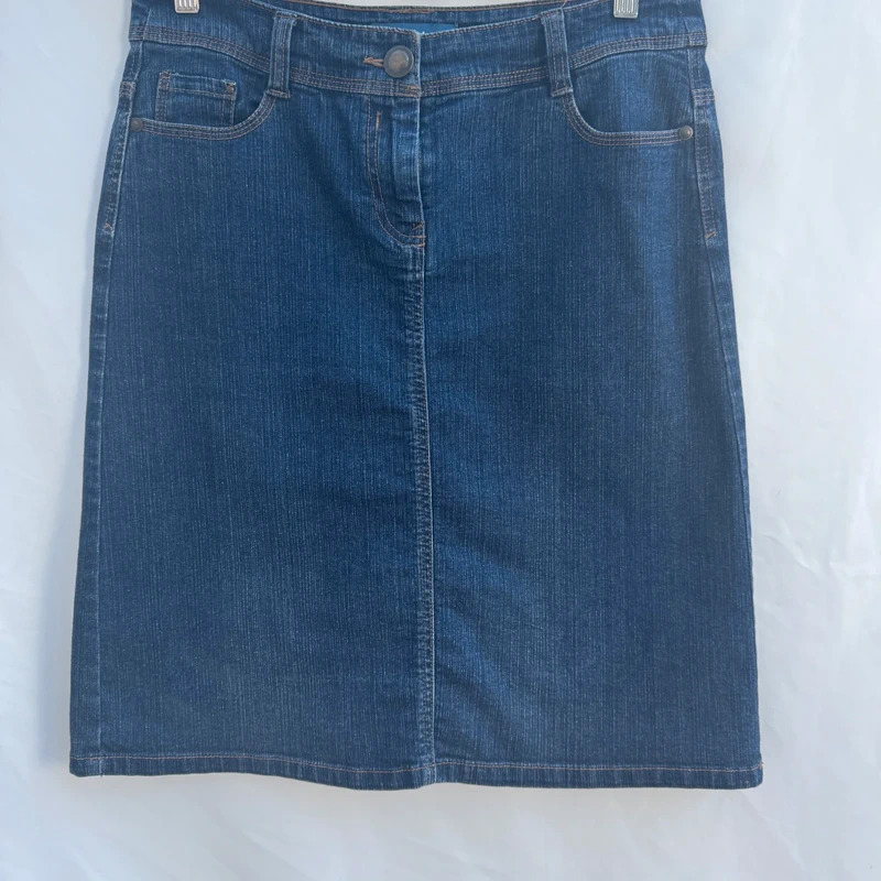 BHS Dark Wash Stretch Denim Knee Length Skirt UK 12