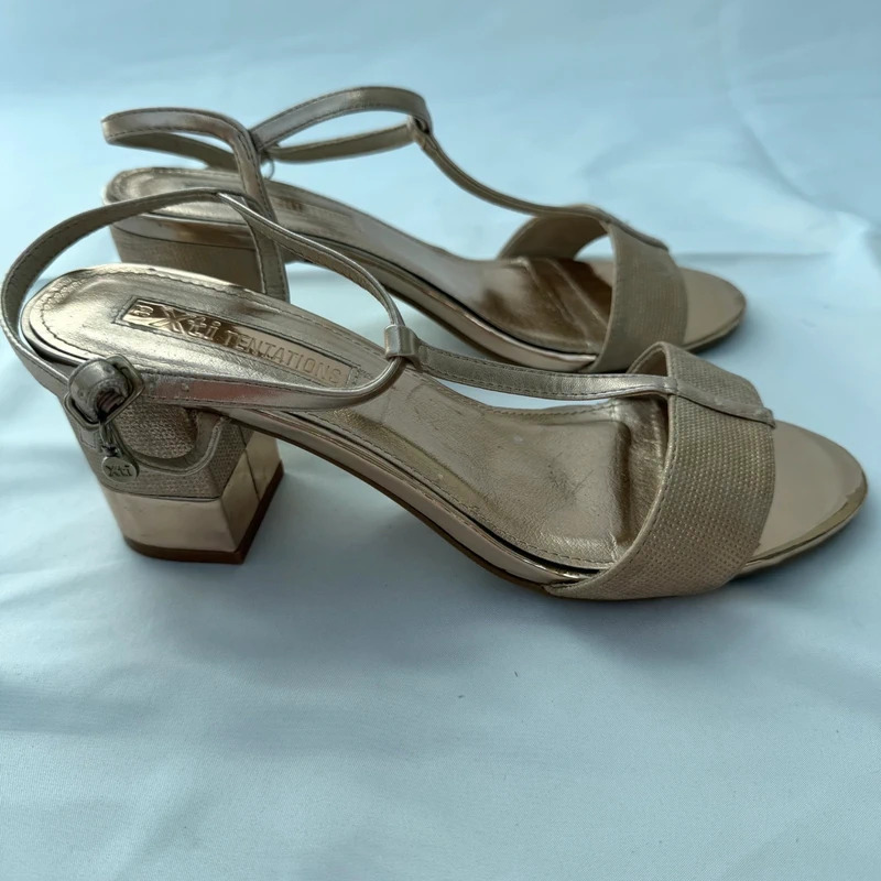 Xti Tentations Gold Metallic Block Heel Sandals UK 6 EU39 Wedding Occasion - Image 8