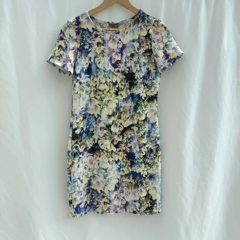 Lipsy London Watercolour Floral Dress UK 8 Short Sleeve Stretch Crepe Feel