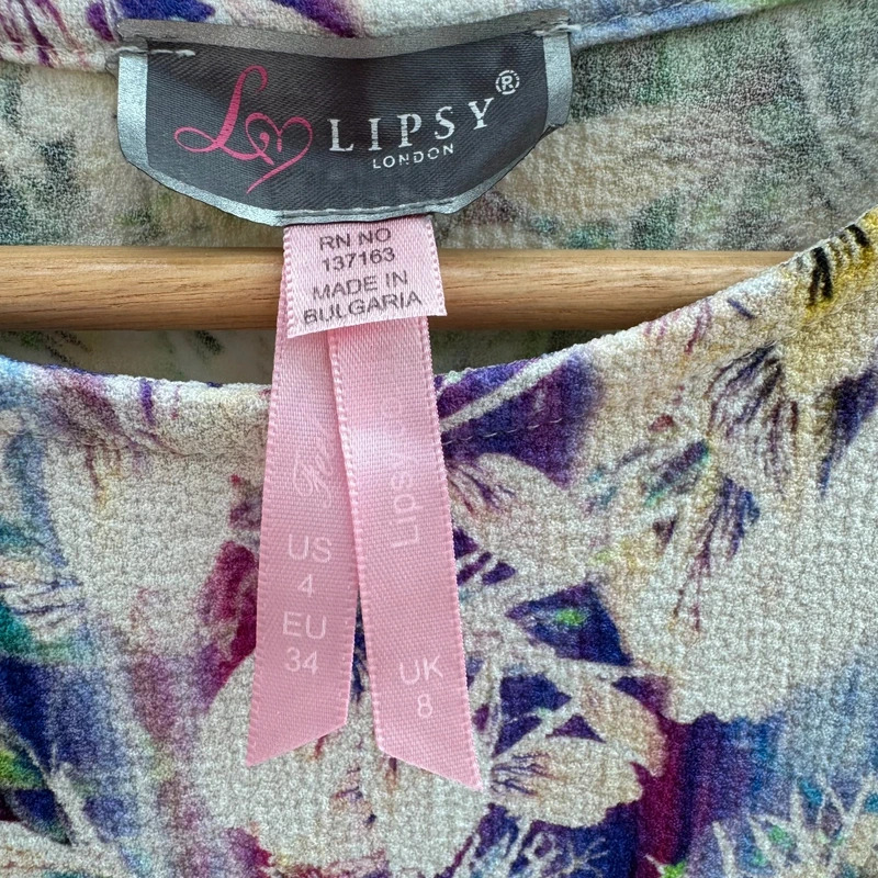Lipsy London Watercolour Floral Dress UK 8 Short Sleeve Stretch Crepe Feel - Image 2