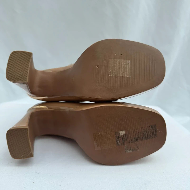 River Island Camel Patent Platform Ankle Boots UK 6 EU 39 Block Heel Side Zip - Image 9