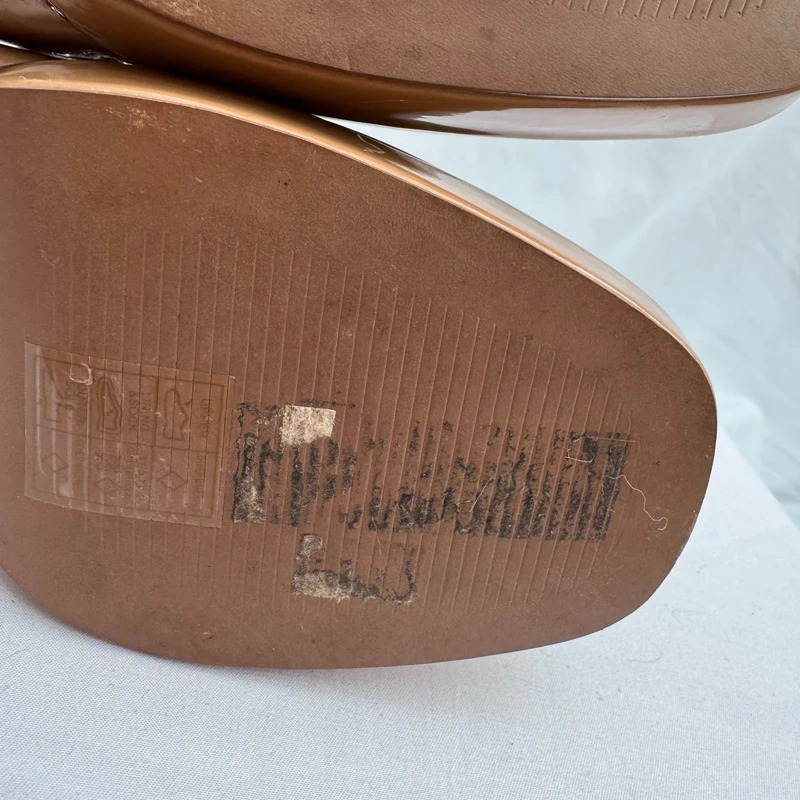 River Island Camel Patent Platform Ankle Boots UK 6 EU 39 Block Heel Side Zip - Image 10