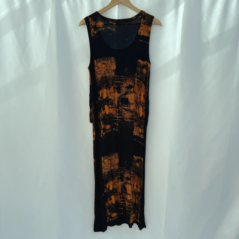Ikat Black Rust Abstract Print Maxi Dress 100% Viscose Handmade UK 10-12 - Image 6