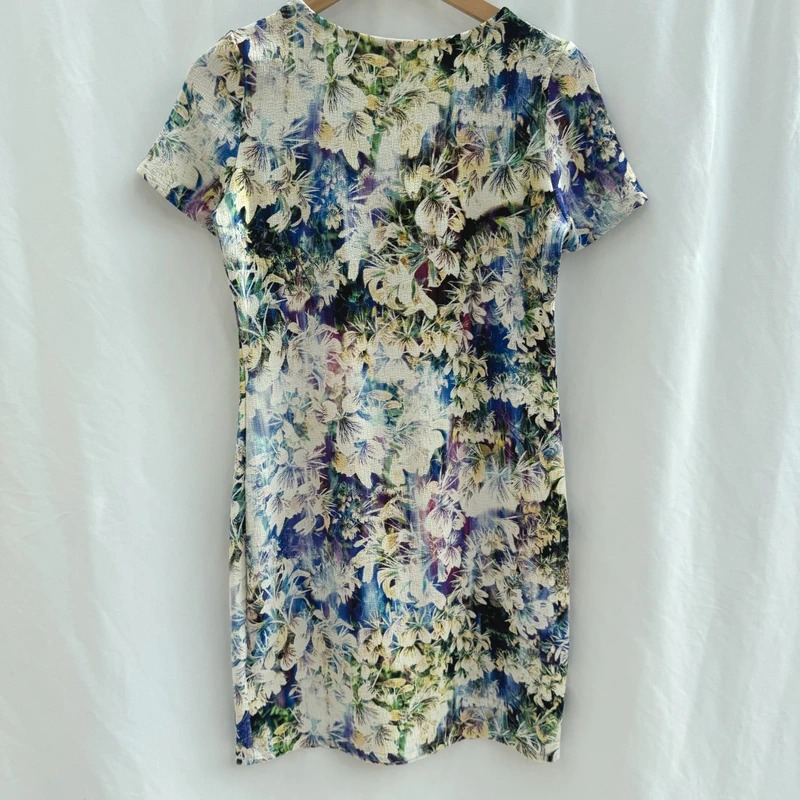 Lipsy London Watercolour Floral Dress UK 8 Short Sleeve Stretch Crepe Feel - Image 4