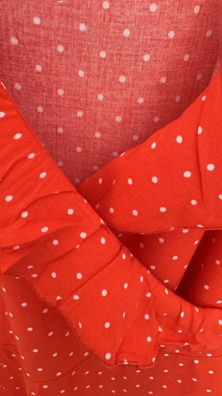 Primark Red White Polkadot Wrap Frill Midi Dress BNWT UK16 Tea Dress - Image 2