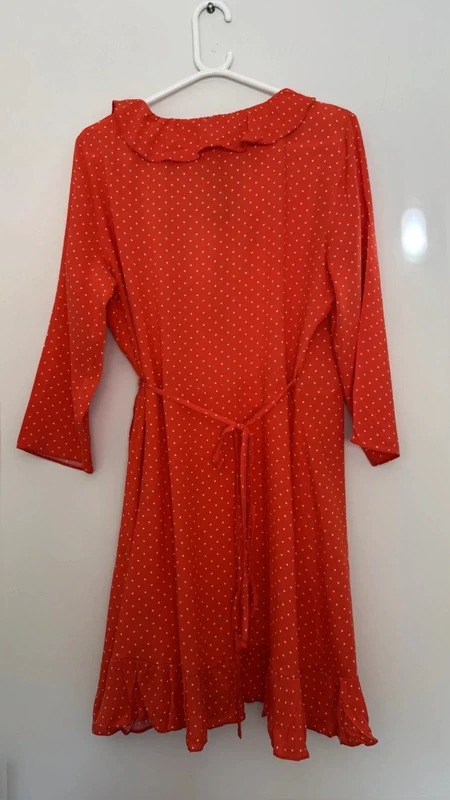 Primark Red White Polkadot Wrap Frill Midi Dress BNWT UK16 Tea Dress - Image 10