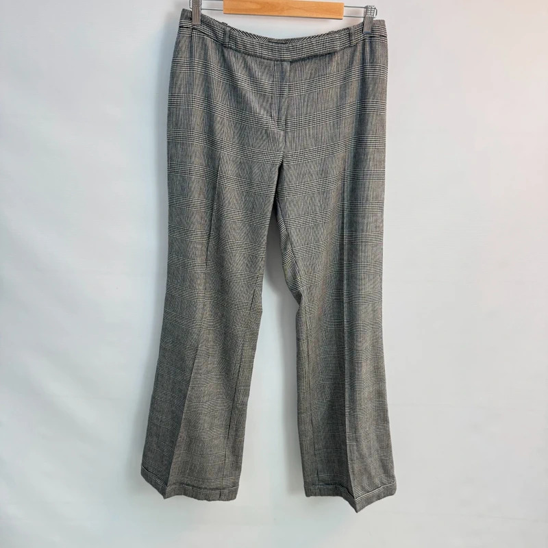 Hobbs Wool Blend Prince of Wales Check Trousers UK 12 Grey Black Wide Leg
