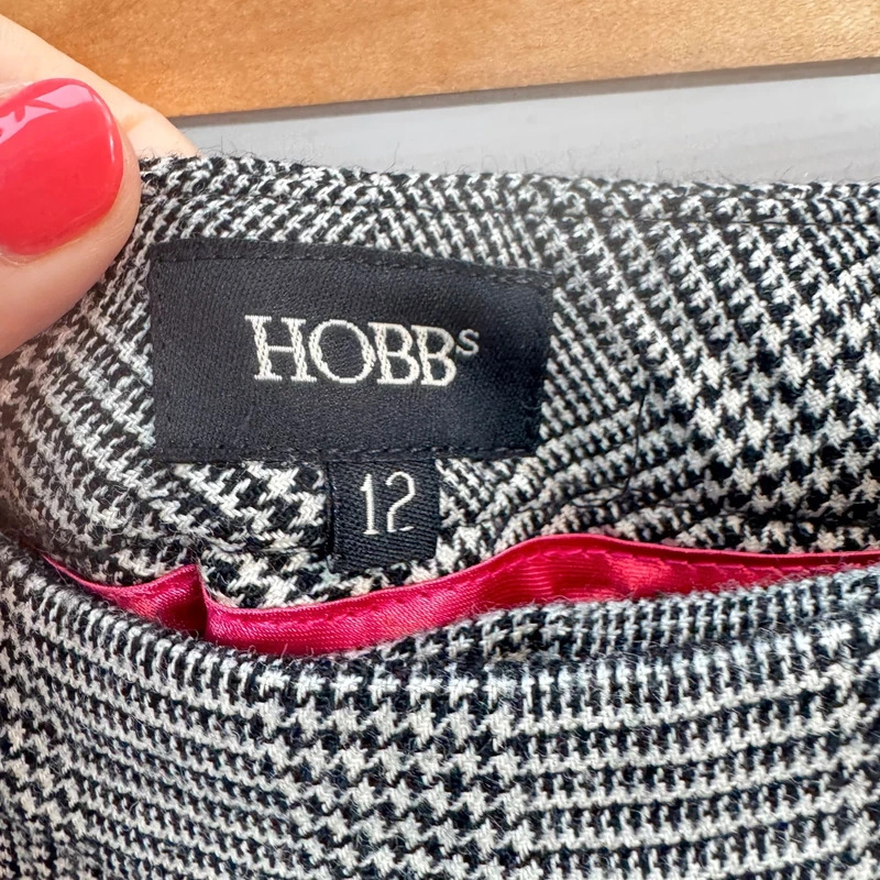 Hobbs Wool Blend Prince of Wales Check Trousers UK 12 Grey Black Wide Leg - Image 4