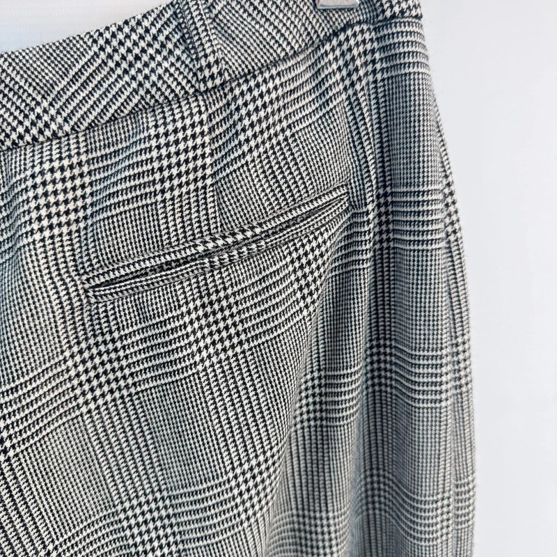 Hobbs Wool Blend Prince of Wales Check Trousers UK 12 Grey Black Wide Leg - Image 5