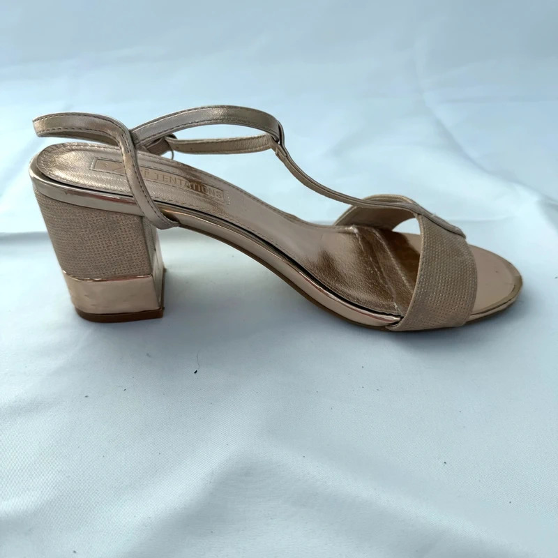 Xti Tentations Gold Metallic Block Heel Sandals UK 6 EU39 Wedding Occasion - Image 9